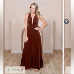 REVERLY Dylan Velvet maxi dress in Terracotta size 0